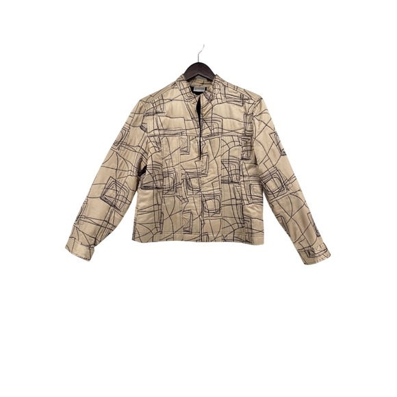 Chico's Jackets & Blazers - Chicos Silk Geometric Embroidered Zip Jacket Champagne Gold Black Size 1 Medium
